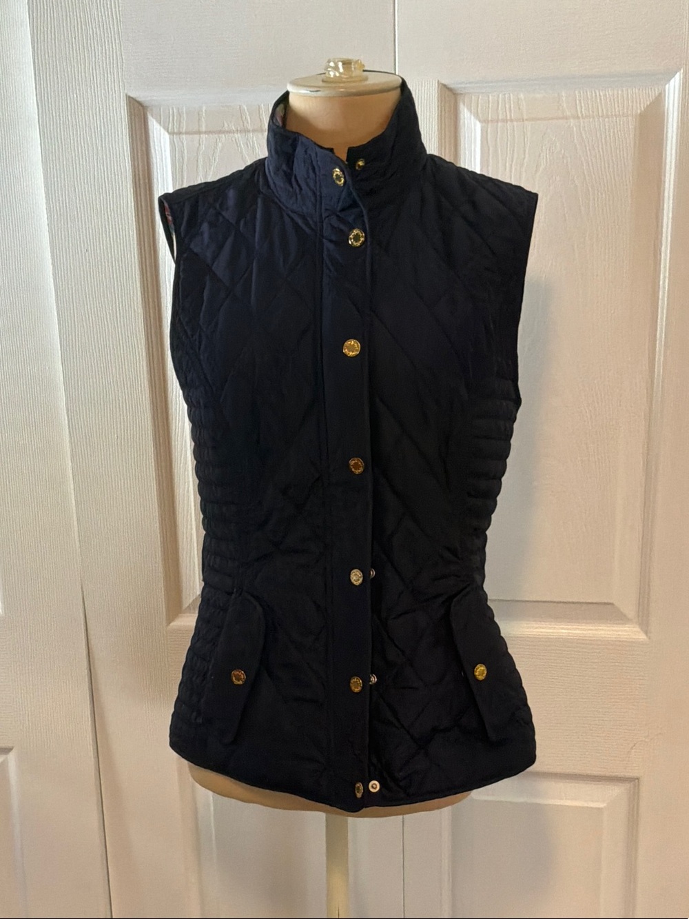 Lilly Pulitzer Quilted Navy Sleeveless Vest with Gold Buttons